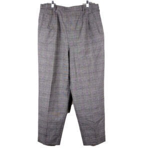 Harve Benard Vintage Gray Glen-Check Plaid Wool High Rise Straight Leg Trousers